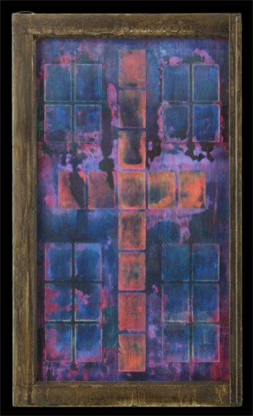 New-Mexico2009-web.jpg - "The Last Song For the Princess of New Mexico"  19 x 36" Wood Window w/Glass, Playing Cards, Mixed Media on Wood  1997