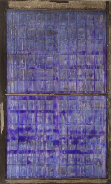 The Last Dream of Two Lovers.jpg - "The Last Dream of Two Lovers"  37 x 61"  Wood Window w/Glass, Playing Cards, Mixed Media on Wood  1997
