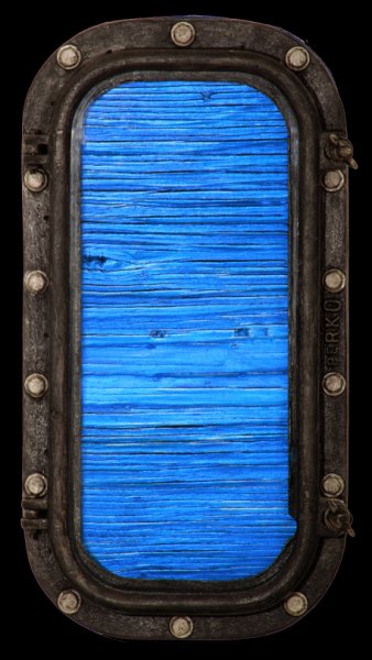 Electric Ocean V(A).jpg -  "Ocean Electric XIII"   11 x 21 x 4"   Mixed Media on Brass Porthole, Mixed Media On Wood Painting Attached  2008 