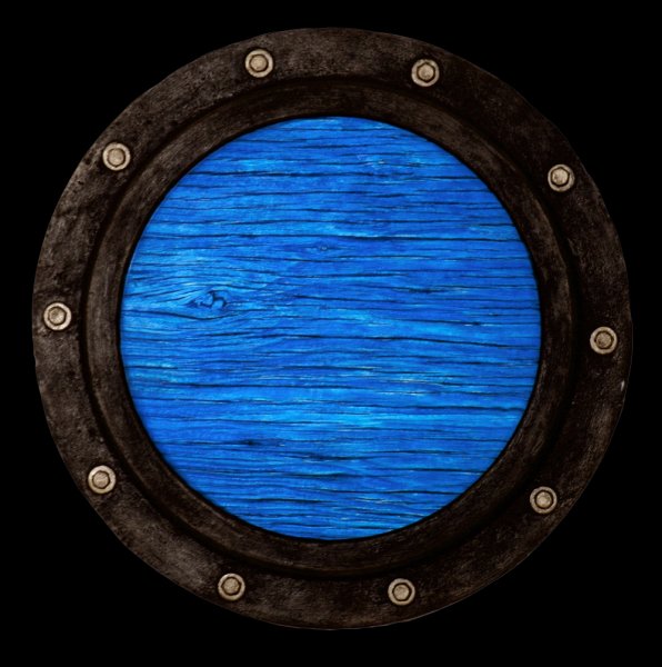 Electric Ocean VI.jpg -  "Ocean Electric XII"    21 x 21 x 4"   Mixed Media on Aluminum Porthole, Mixed Media On Wood Painting Attached    2008 